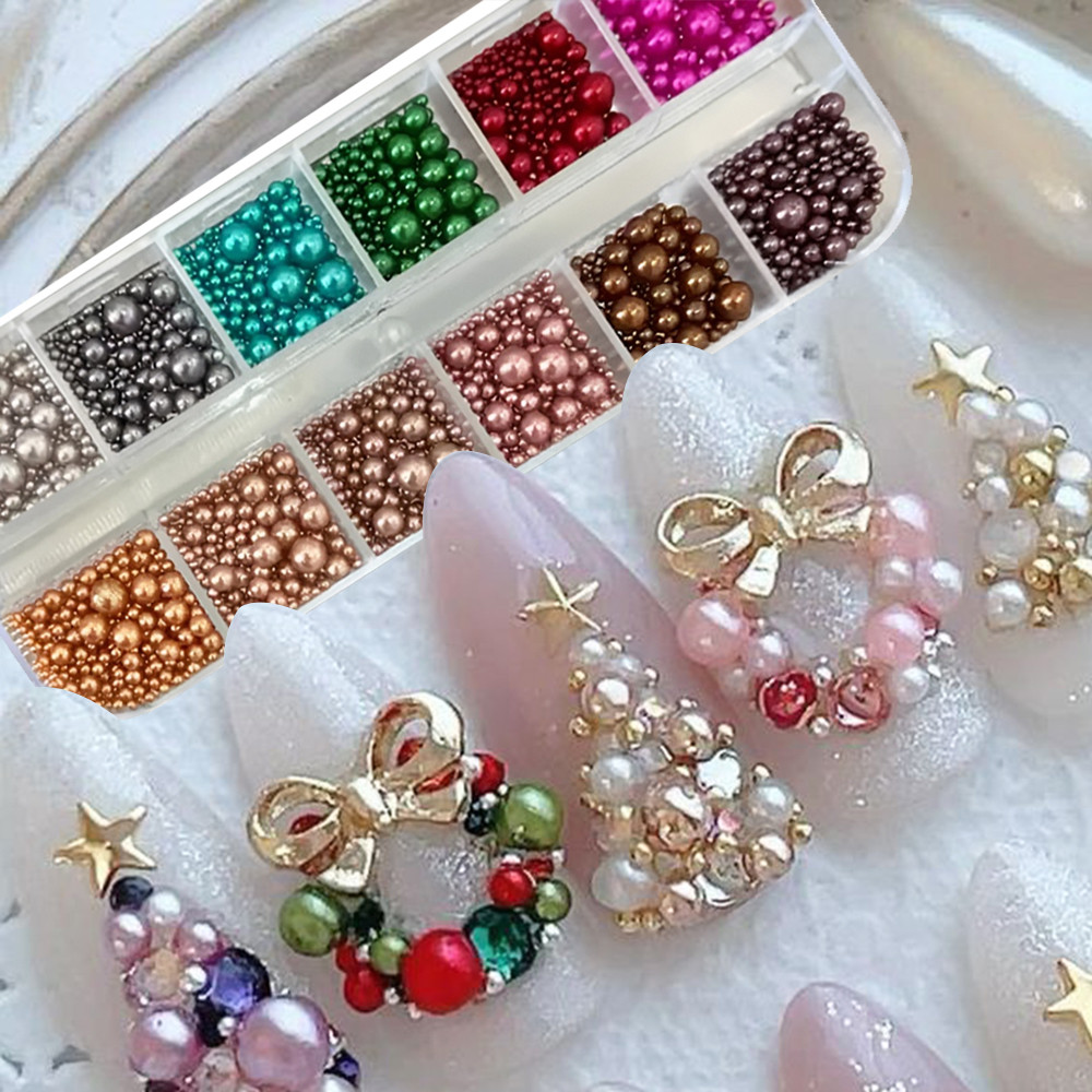Nail Art Valentines Day - 12 cores tamanho misto pérolas de