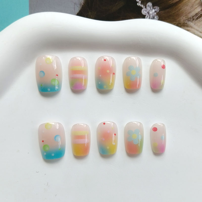 Nail Art Ombre - 10 Peças de Unhas Postiças Coloridas