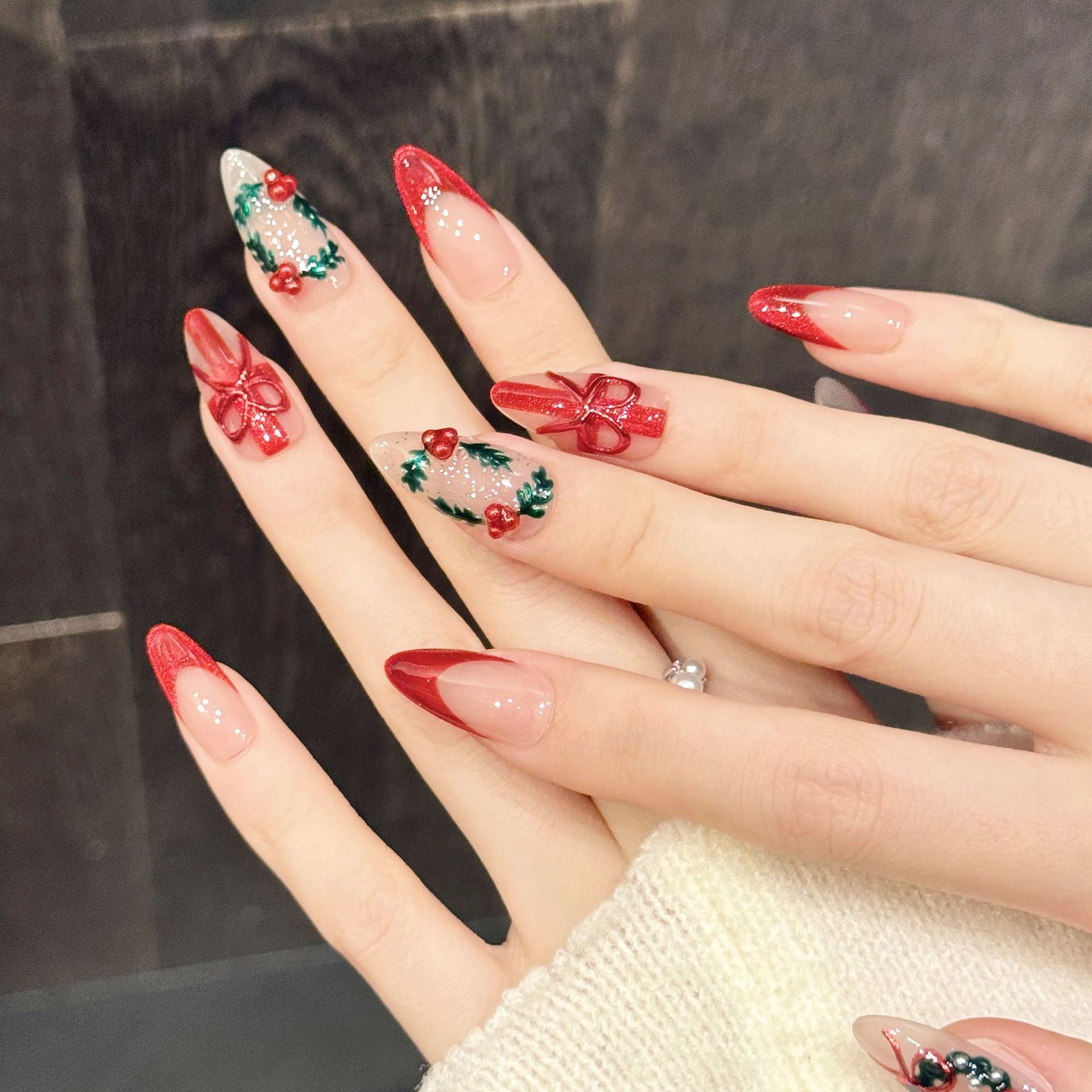 10 pçs natal vermelho nu médio - Nail Art Press On avaliação e preço